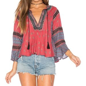Free People But I Like It Embroidered Top Blouse